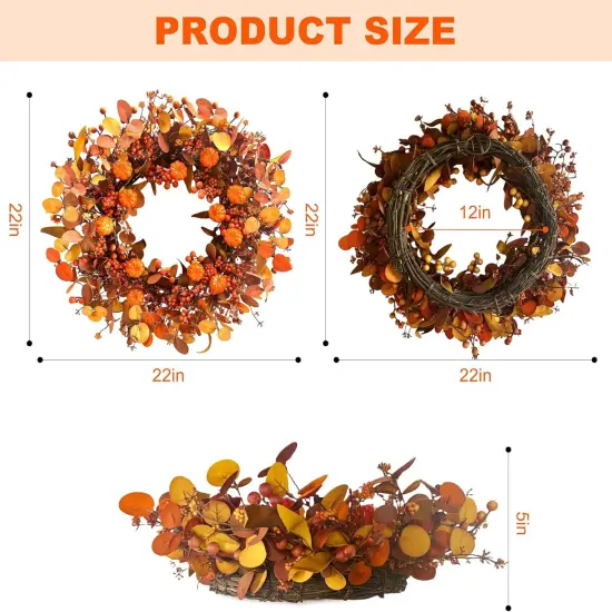 Fall Autumn Pumpkin Wreath - 22 Inch {2}
