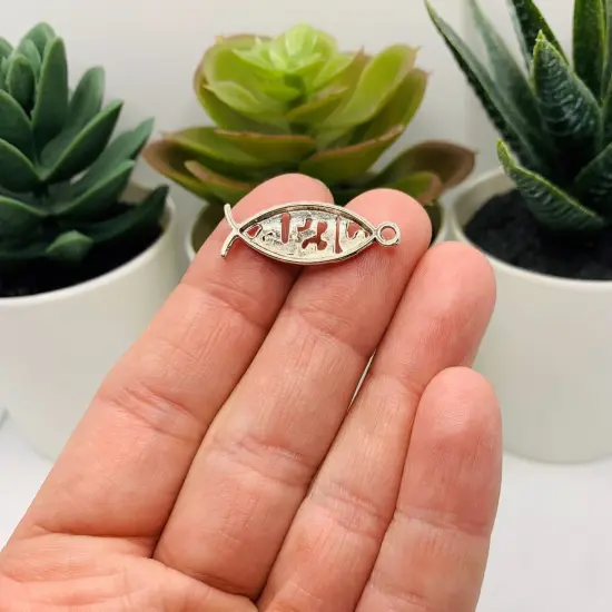 Silver Icthys Jesus Fish Charms, 26x10mm {3}