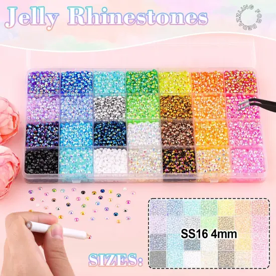 13000Pcs 4mm Flatback Resin Rhinestones &ndash; Jelly Multicolored Gems with B7000 Glue {2}