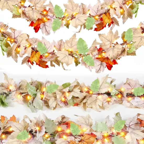 9FT Plug in Fall Garland with Lights - Warm Light {1}