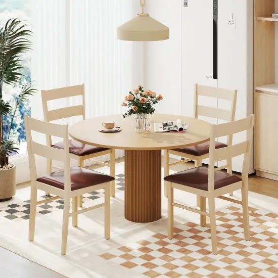 Costway Wooden dining chair set of 2/4 with rubber wood frame padded seat for kitchen {2}