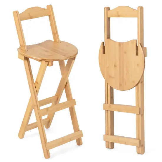 Costway Set of 2 Bamboo Folding Barstools Counter Height Dining Chairs Installation Free {1}