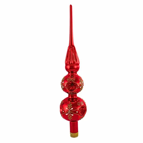 Golden Bell Collection 13.25 In Shiny Red Finial W/Gold Design Christmas Tree Topper , Christmas Decor Reflector Tree Topper {2}