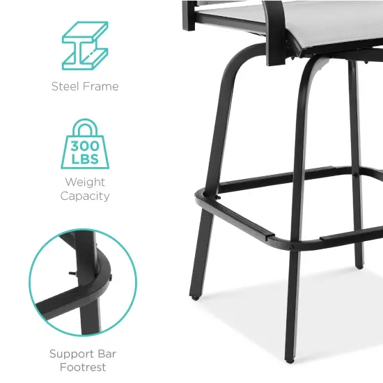 Best Choice Products Set of 2 Outdoor Swivel Bar Stools, Patio Barstool Chairs w/ 360 Rotation, All-Weather Mesh Gray {5}