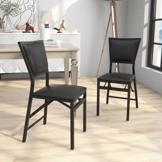 Costway Set of 2 Metal Folding Chair Dining Chairs Home Restaurant Furniture Portable Black {5}