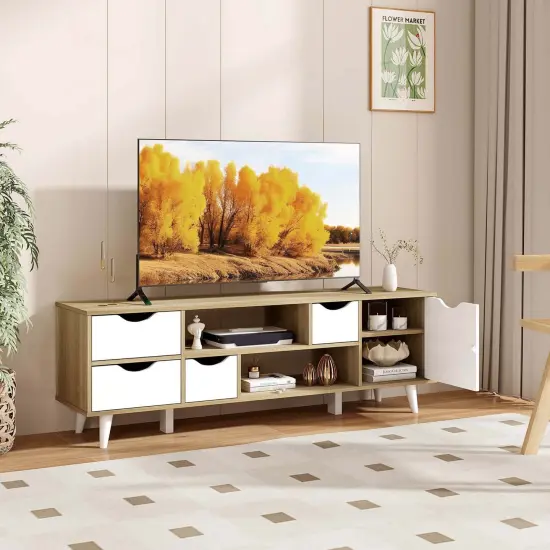 Costway TV Stand for TVs up to 55" with Storage 4 Drawers & 2 Open Shelves for Bedroom {4}
