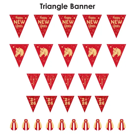 Big Dot of Happiness Lunar New Year - DIY 2026 Year of the Horse Party Pennant Garland Decoration - Triangle Banner - 30 Pieces {7}