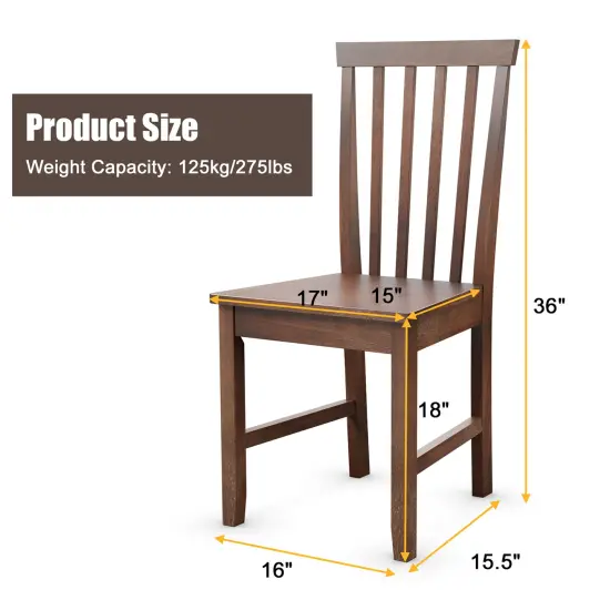 Costway Set of 2 Dining Chair Brown Kitchen Spindle Back Side Chair with Solid Wooden Legs {2}