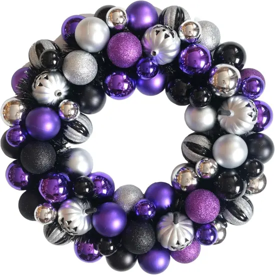 Halloween Ball Wreath - Sliver Purple Black Color {1}