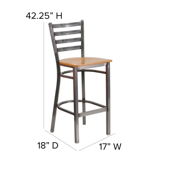 Emma and Oliver Clear Coated Ladder Back Metal Restaurant Dining Barstool Natural/ClearCoat {4}