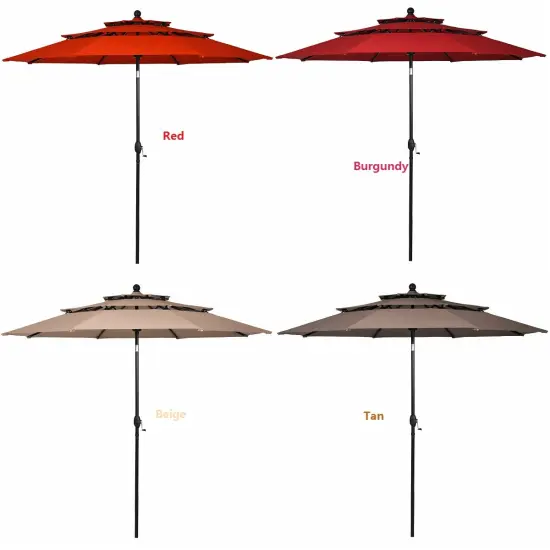 Costway 10ft 3 Tier Patio Market Umbrella Aluminum Sunshade Shelter Double Vented {6}