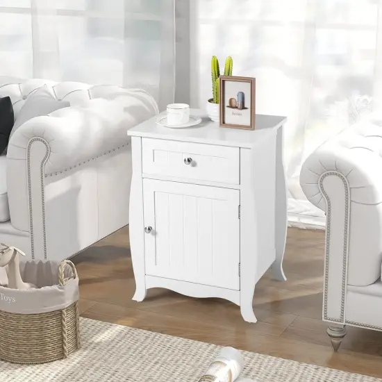 Costway Nightstand with Drawer Cabinet Curved Legs Sofa Side End Accent Table White {3}