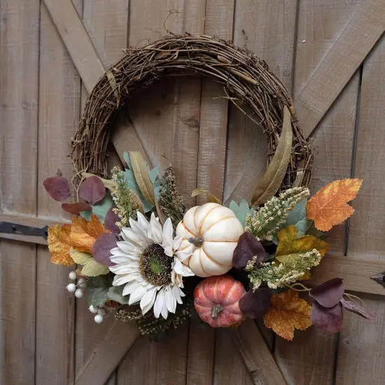 12" Fall Harvest Pumpkin and Sunflower Wreath {3}