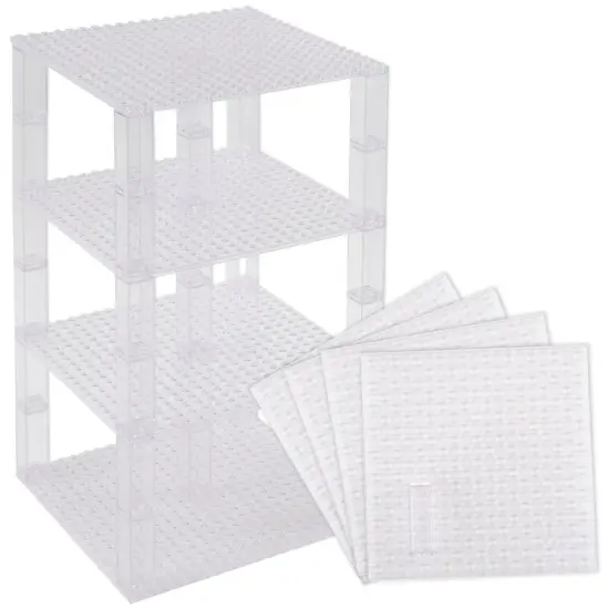 Strictly Briks Classic Stackable Baseplates, Building Bricks for Towers, Shelves, and More, 100% Compatible with All Major Brands, Clear, 4 Base Plates & 30 Stackers, 6x6 Inches, Ages 3-14 {1}