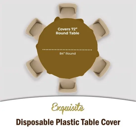 Exquisite Disposable Round Plastic Tablecloths &ndash; 6 Pack 84" Disposable Table Cloths &ndash; Indoor/Outdoor Party Tablecloth &ndash; Round Plastic Table Cover for Events & Party Supplies Gold {2}