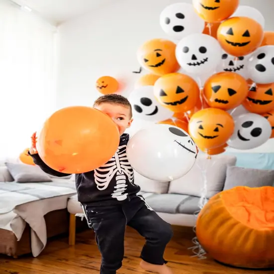 60Pcs Halloween Ghost Latex Balloons - 6 Styles (Orange White) {2}