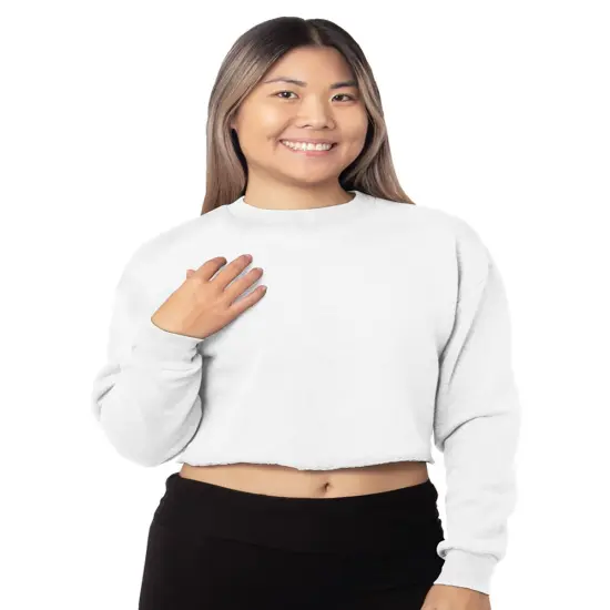 Bayside &reg; Ladies USA Made Cropped Crewneck Sweatshirt WHITE {1}