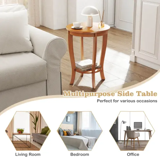 Costway 1/2 PCS 2-Tier End Table 18" Round Compact Sofa Side Nightstand with Storage Shelf White/Light Brown/Brown {6}