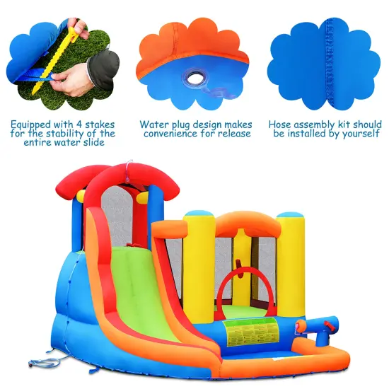 Costway Inflatable Bounce House Water Slide w/ Climbing Wall Splash Pool Water Cannon {5}