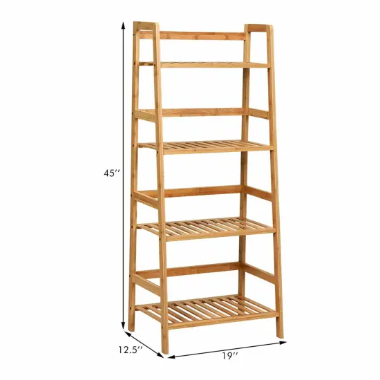 Costway 4-Tier Bamboo Ladder Shelf Multipurpose Plant Display Stand Storage Bookshelf {4}