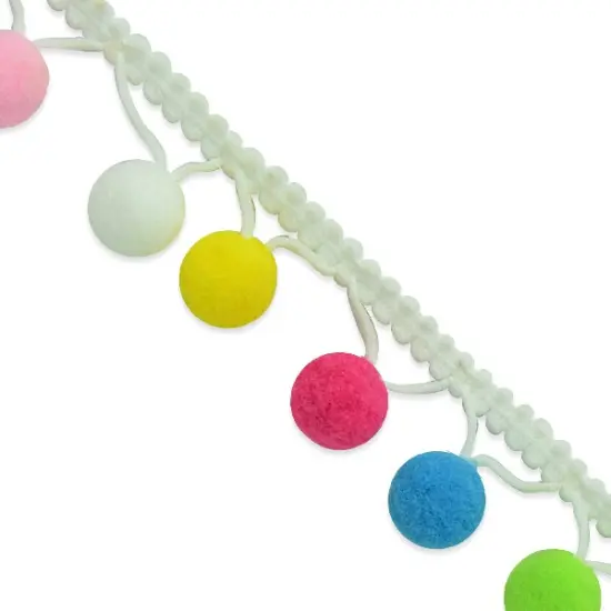 5 yards of Lorelli Pompom Fringe Trim 3/4" | 5 yard cut White Multi {1}