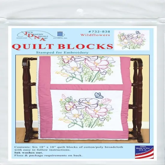 Jack Dempsey Stamped White Quilt Blocks 18"X18" 6/Pkg-Wildflowers {1}