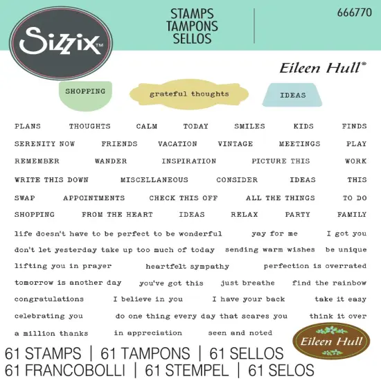 Sizzix A5 Clear Stamp Set By Eillen Hull 61/Pkg-Fan Favorites {1}