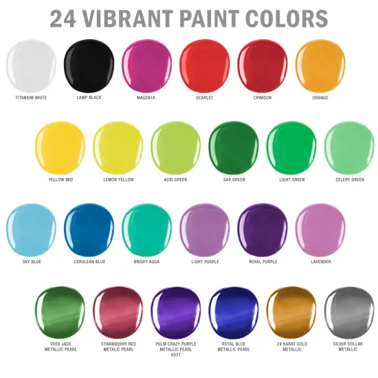 Professional 24 Color Outdoor Acrylic Paint Set, 2oz Bottles, with 7 Brush Kit - Vivid Colors for Painting Canvas, Rocks, Wood Crafts, Toys {4}