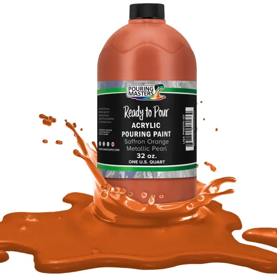 Pouring Masters Saffron Orange Metallic Pearl Ready to Pour Acrylic Pouring Paint - Premium 32-Ounce Pre-Mixed Fluid Acrylic Paint - Fluid Art Supplies for Canvas, Wood, Paper, Tile & Rocks {1}