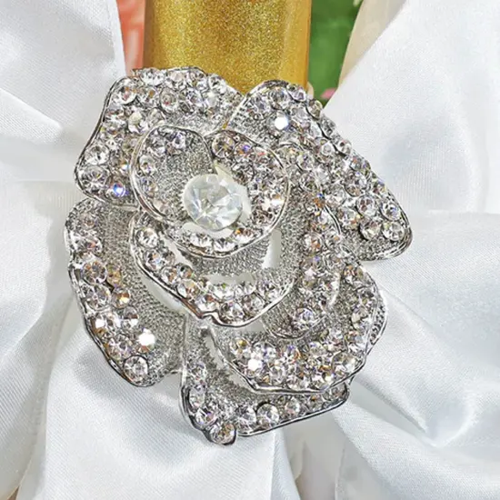 Rose Rhinestone Chair Sash Buckle Silver Metal Accent 2 Inch Width {5}