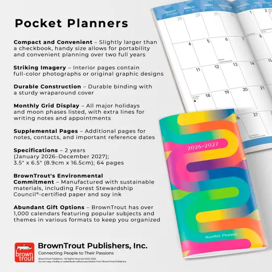 Rich Ribbons | 2026-2027 3.5 x 6.5 Inch Two Year Monthly Pocket Planner Calendar | Foil Stamped Cover {6}