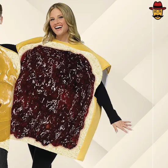 Adult Peanut Butter and Jelly Couples Costume Set Unisex Foam Bread Tunics Funny Halloween Outfit {3}