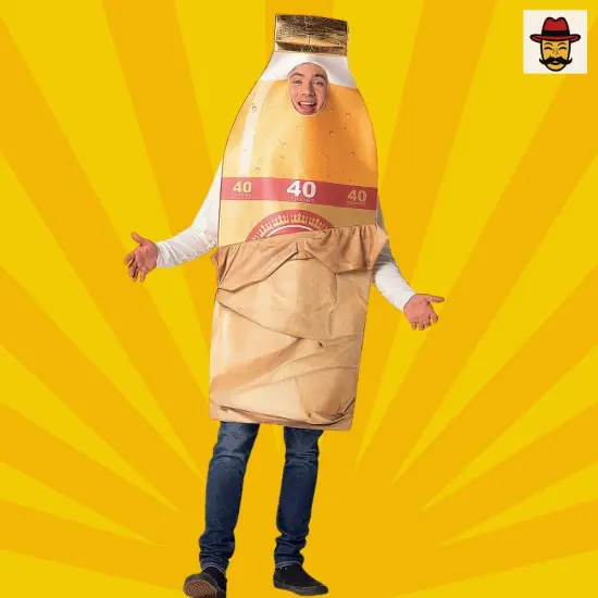 Bottle in Brown Bag Costume Funny Beverage Foam Tunic Photo Print Adult Halloween Party Outfit {1}