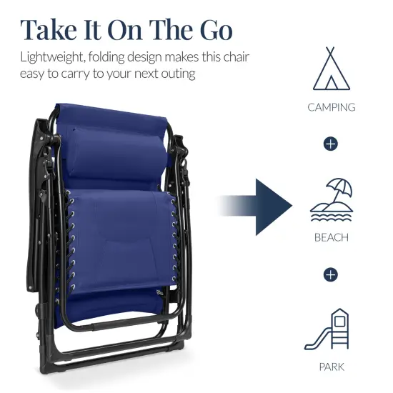 Best Choice Products Oversized Padded Zero Gravity Chair, Folding Outdoor Patio Recliner w/ Side Tray Cobalt Blue {5}