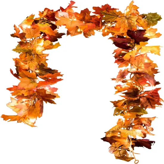 2 Pack Fall Maple Leaf Garland - Orange {1}