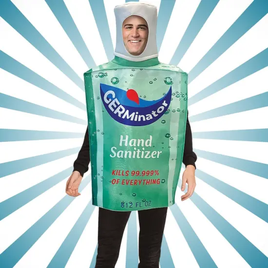 Hand Sanitizer Bottle Adult Costume Funny Health Tunic Open Face Halloween Party Outfit {5}
