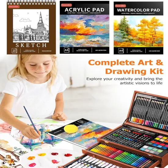 192-Pack Deluxe Art Set Drawing Painting Supplies Kit - Brown {4}