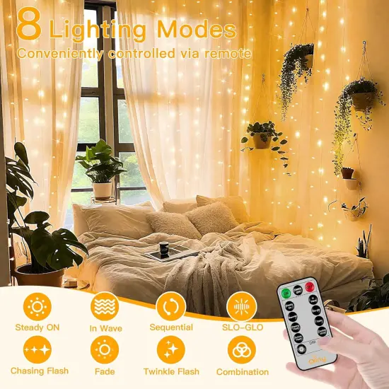 200 LED String Lights with Remote - 8 Modes, 6.6x6.6ft (Warm White) {3}