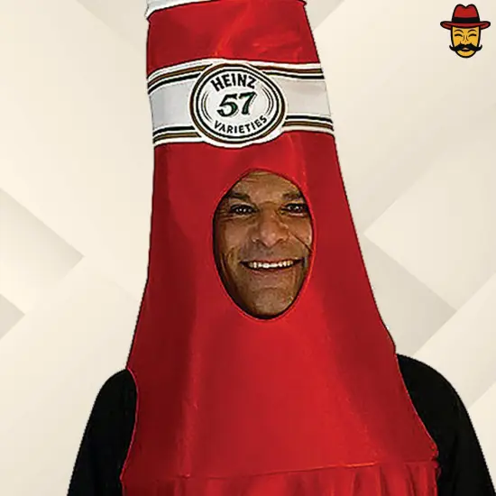 Classic Ketchup Bottle Adult Costume Funny Food Tunic Red Head-In Design Halloween Outfit {2}