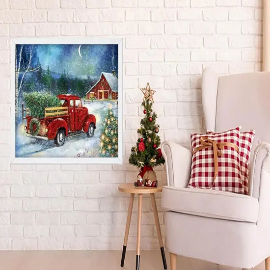 Red Truck 5D Paint with Diamond Kit - Snowy Night {3}