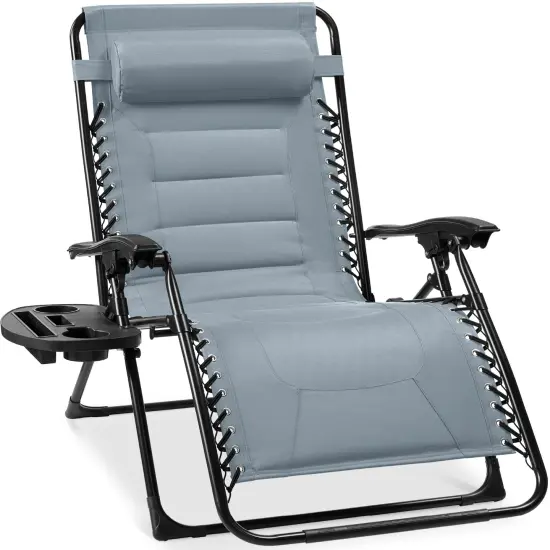 Best Choice Products Oversized Padded Zero Gravity Chair, Folding Outdoor Patio Recliner w/ Side Tray Black/Sky Blue {7}