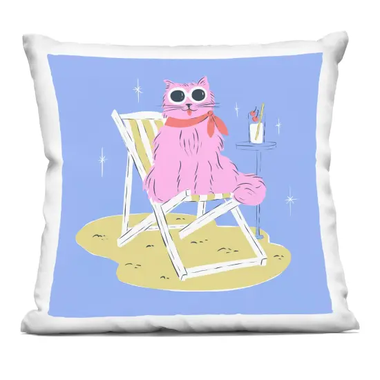 Stupell Industries Summer Beach Chair Cat Indoor Pillow, 18 x 7 x 18 {1}