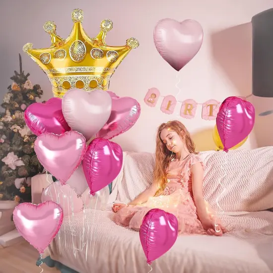 Pink Mixed Heart and Crown Balloon(Gold and Pink) {5}
