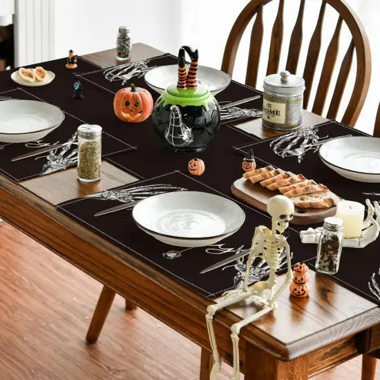 Skeleton Hand Halloween Placemats Set of 4(Black/Beige) {5}