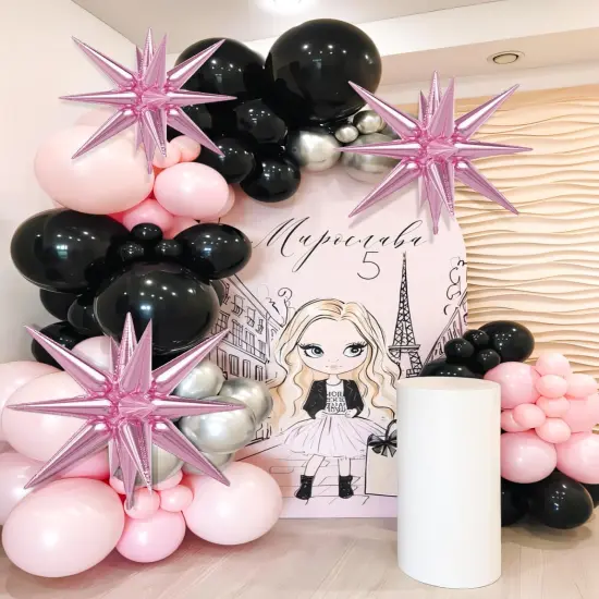 8 Pcs Pink Foil Balloons One-Piece 14-pointed Spiky Starburst Balloon(pink) {4}