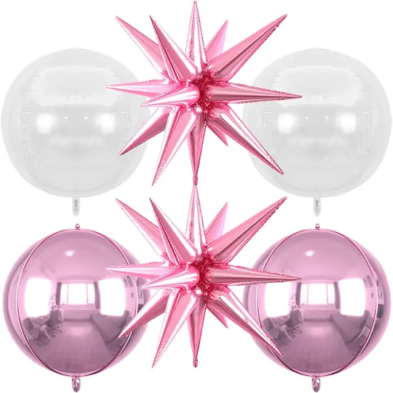 6pcs 22 inch Pink Star Balloons and 4D Large Foil Balloons(Pink Iridescent) {1}
