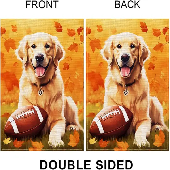 Fall Garden Flag 12&times;18 Inch(Cute Football Golden Retriever) {2}