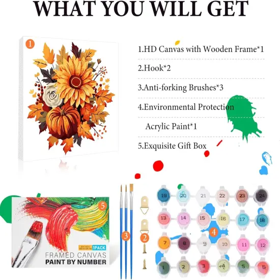 Sunflower and Pumpkin Framed Paint by Numbers Kit - 10x10 Inch {4}