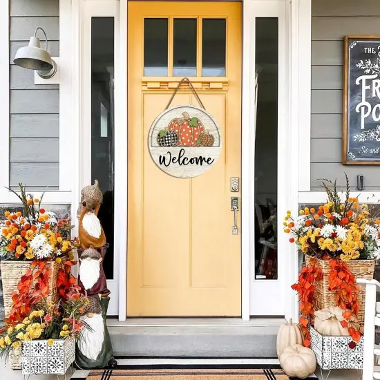 Welcome Door Sign Thanksgiving Day Pumpkin Wreath(light yellow) {5}