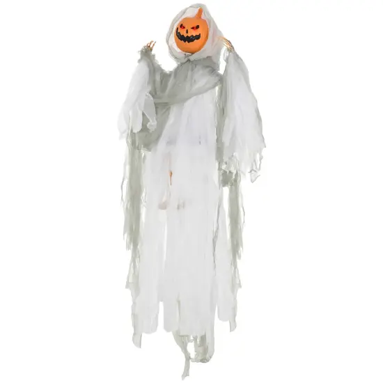 3.9' Outdoor Halloween Hanging Pumpkin Ghost with Light Up Eyes, Sound Activated Prop with Creepy Howling Sounds {1}